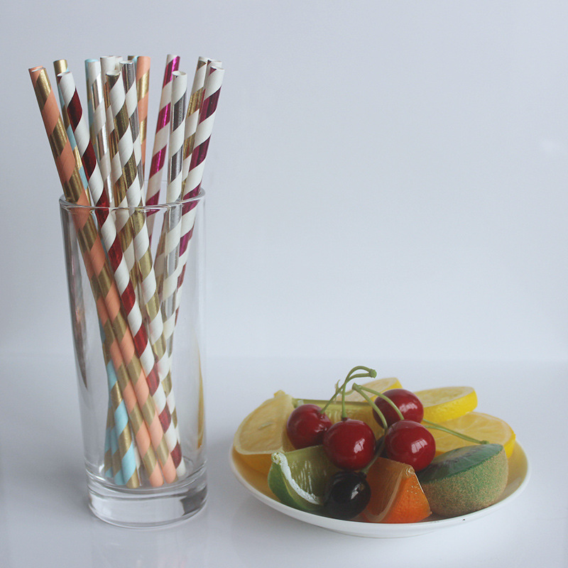 條紋燙金紙吸管 批發(fā) 加厚紙吸管廠家-義烏市堯勝日用品有限公司