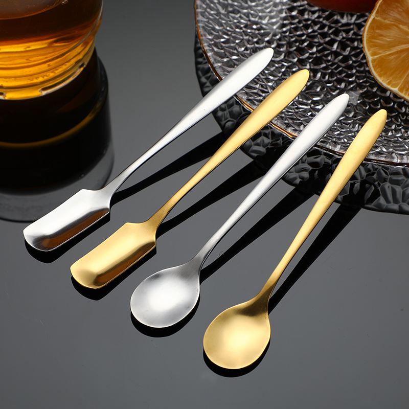 不銹鋼沙冰勺 方頭圓頭鍍金色沙冰勺 咖啡勺蜂蜜勺茶勺贈(zèng)品勺 不銹鋼沙冰方勺