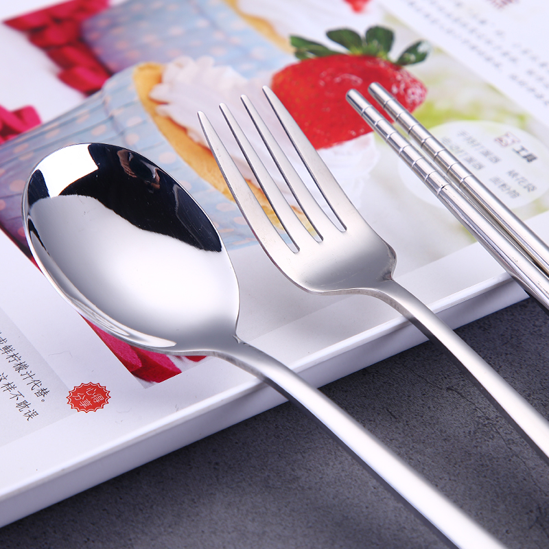 不銹鋼韓式餐具學(xué)生戶外野營便攜筷子叉勺三件套商務(wù)贈品印制LOGO 不銹鋼韓式便攜餐具