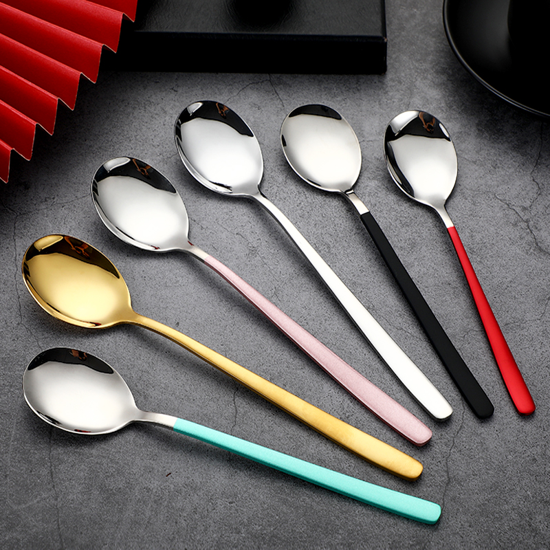 scoop304不銹鋼韓式勺子甜品咖啡長柄攪拌勺家用吃飯勺不銹鋼餐具