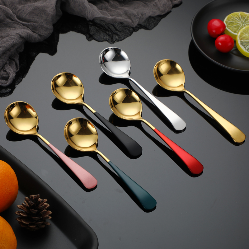 spoon網(wǎng)紅圓頭勺304不銹鋼加厚湯咖啡餐勺調(diào)羹甜品水果禮品鈦金勺 304不銹鋼網(wǎng)紅勺