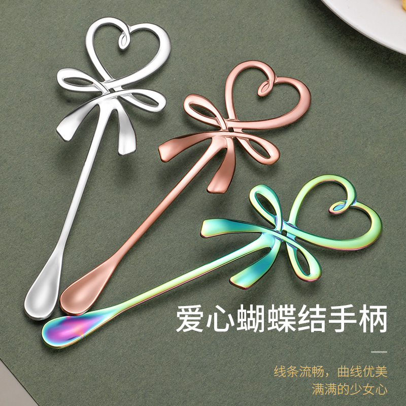304不銹鋼蝴蝶掛杯勺 個性的愛心加可愛蝴蝶結(jié)手柄  婚慶禮品贈品勺