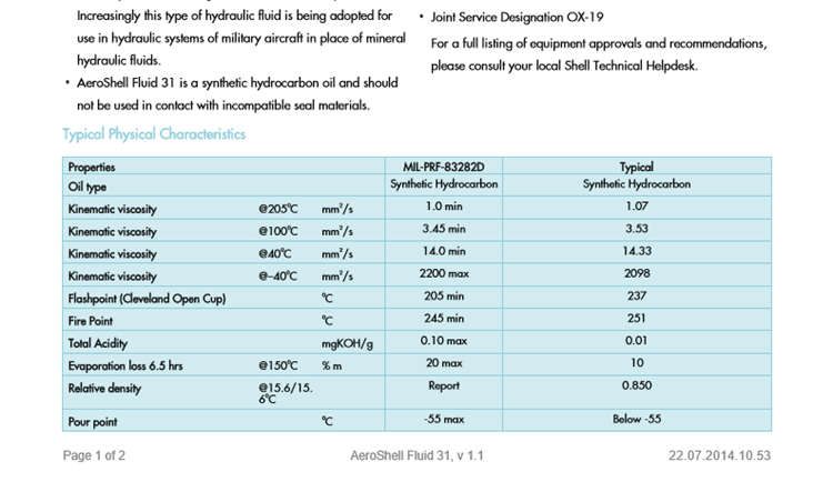 殼牌31號航空液壓油  Aeroshell Fluid 31航空飛機液壓油