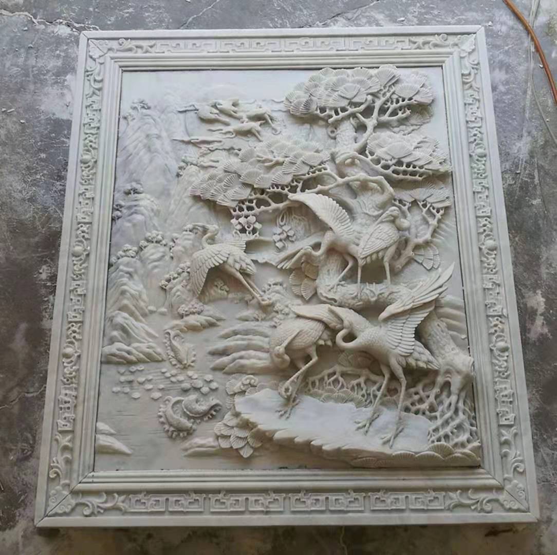 浮雕 漢白玉浮雕畫 松鶴延年浮雕畫 石頭浮雕 手工浮雕畫