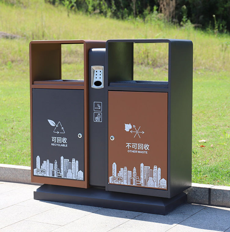 戶外鍍鋅板垃圾桶雙分類商場(chǎng)公園小區(qū)環(huán)衛(wèi)分類果皮箱廠家定制