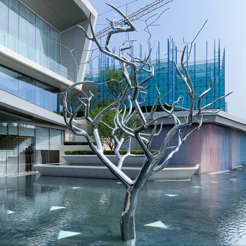 濟(jì)南定做戶外仿真樹藤景觀雕塑 不銹鋼鏡面金屬裝飾 園林造景抽象樹枝