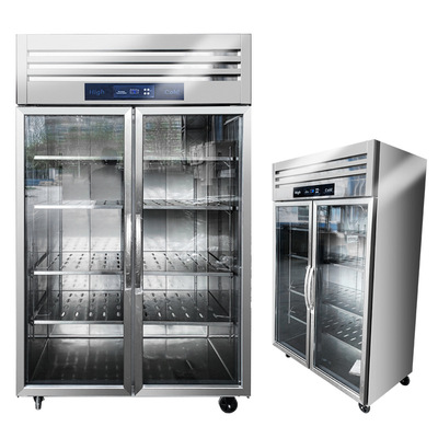 出口冷藏展示柜雙三玻璃門冰柜不銹鋼展示柜蔬菜立式展示柜