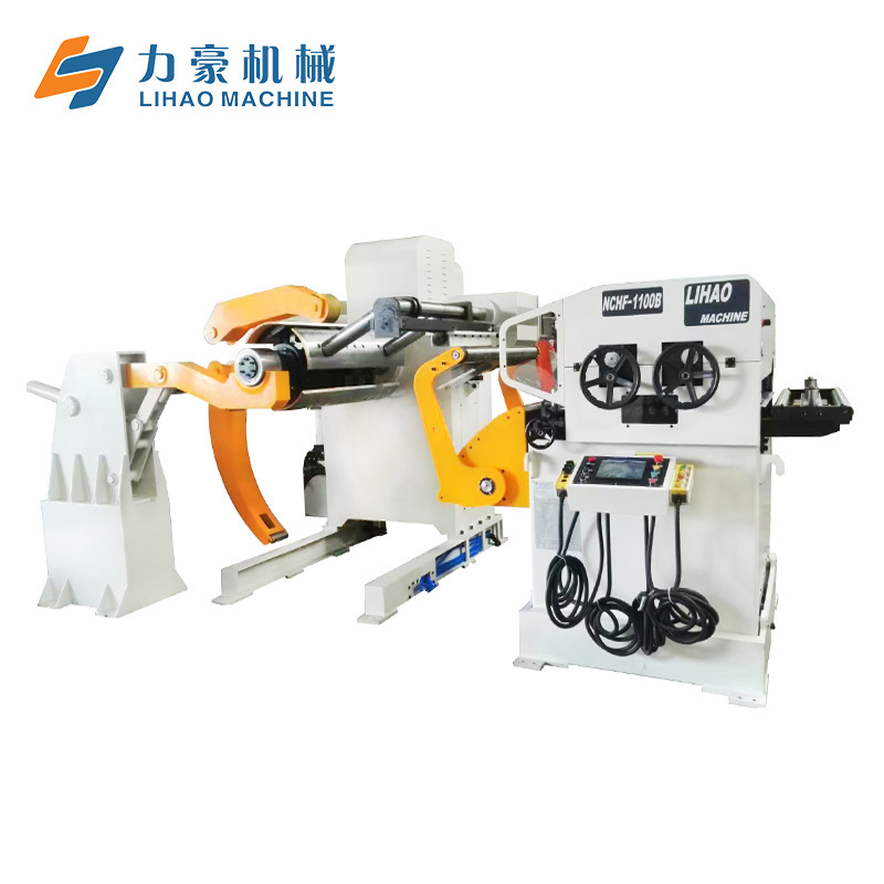 力豪沖床自動送料生產(chǎn)線銅料矯正機料架薄板三合一伺服系統(tǒng)送料機  力豪機械三合一送料機