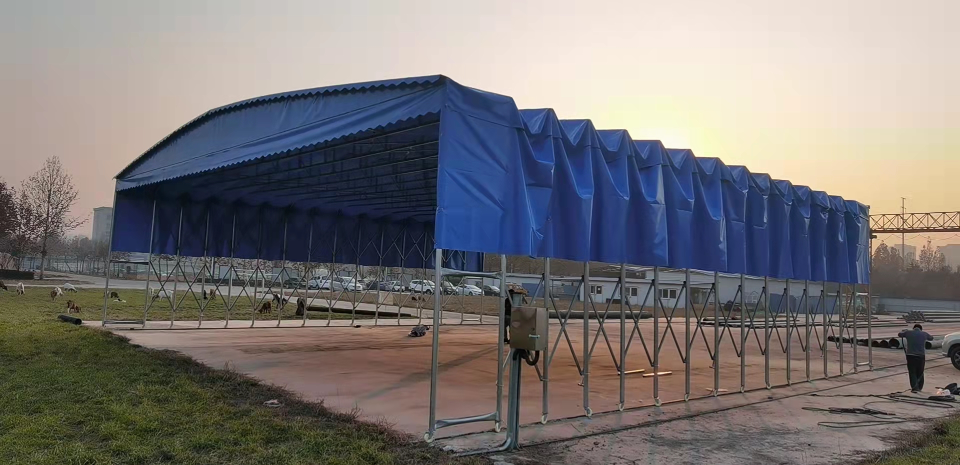 推拉棚防水移動倉庫棚戶外貨物遮陽棚防曬伸縮式帳篷活動雨蓬 推拉棚遮陽棚