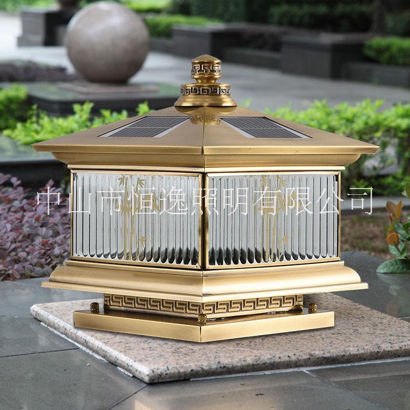 恒逸照明太陽(yáng)能中式全銅柱頭燈