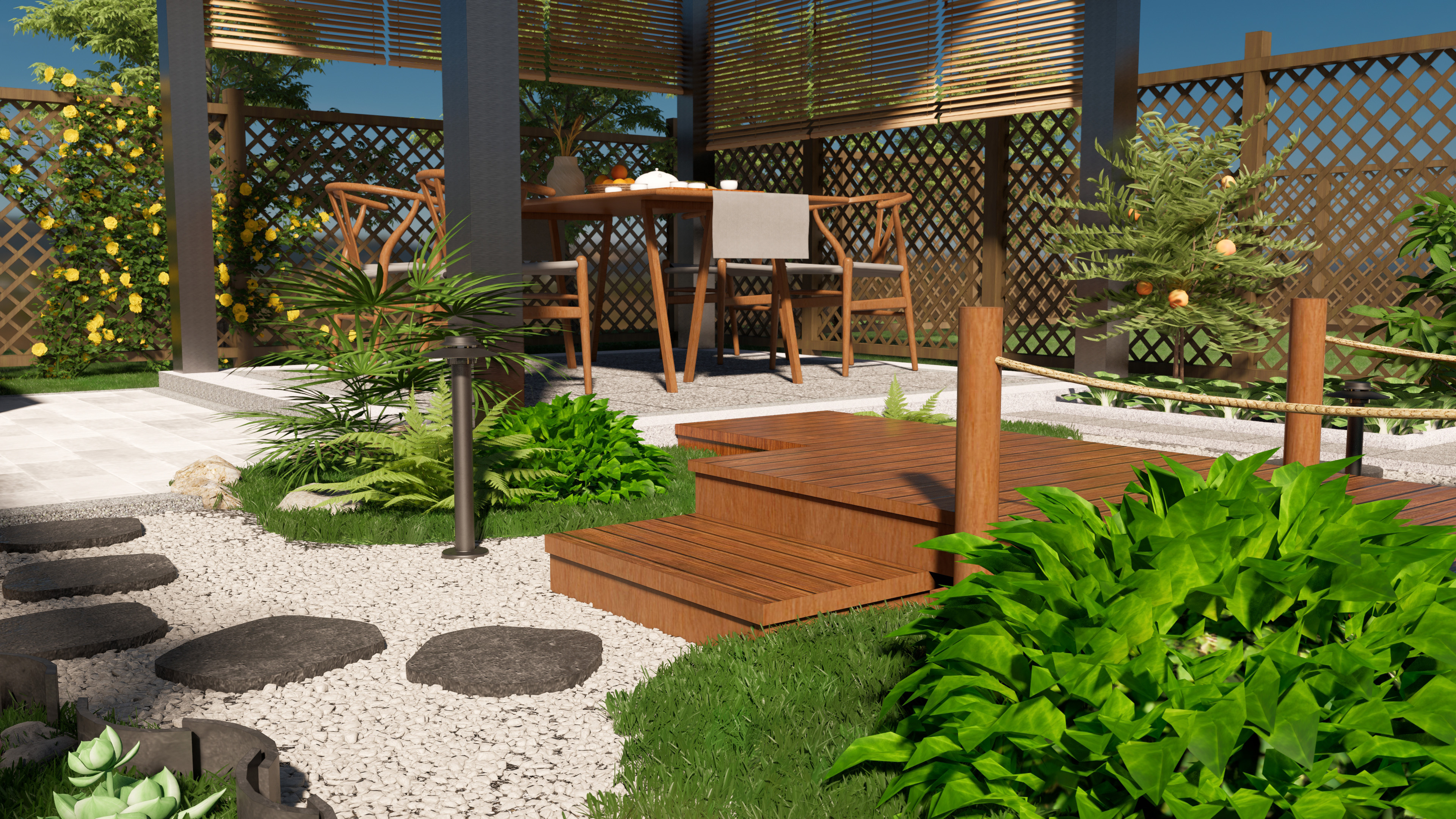 沈陽(yáng)別墅景觀庭院設(shè)計(jì)花園露臺(tái)屋頂院子自建房園林實(shí)景施工效果圖設(shè)計(jì)