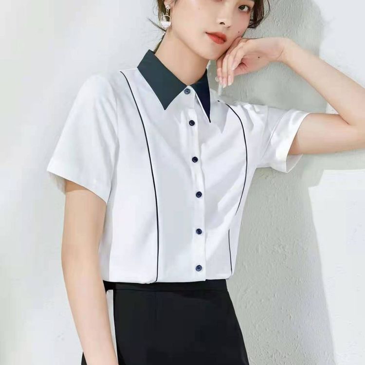 辦公室前臺(tái)OA女士職業(yè)裝白色短袖襯衫定制加工可繡企業(yè)標(biāo)志