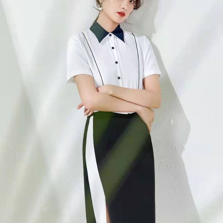 辦公室前臺(tái)OA女士職業(yè)裝白色短袖襯衫定制加工可繡企業(yè)標(biāo)志