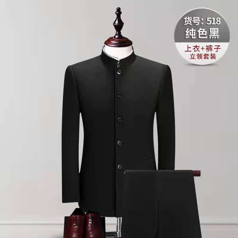 民國(guó)風(fēng)五四青年男士修身立領(lǐng)中山裝結(jié)婚主持高端西裝量身定做