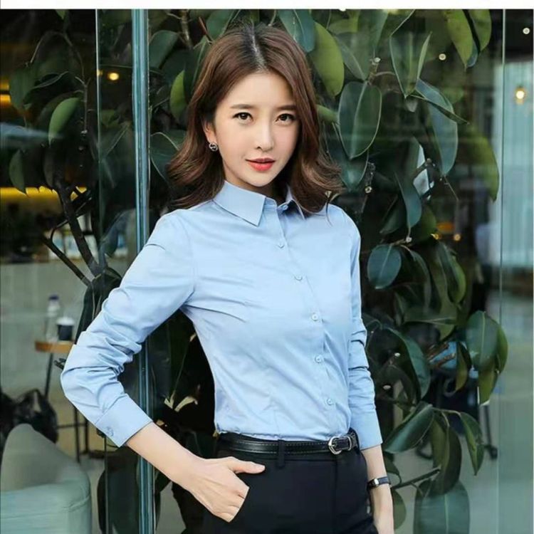 純棉加絨白襯衫女 長袖秋季職業(yè)裝氣質(zhì)工作服 2021新工裝白色襯衣