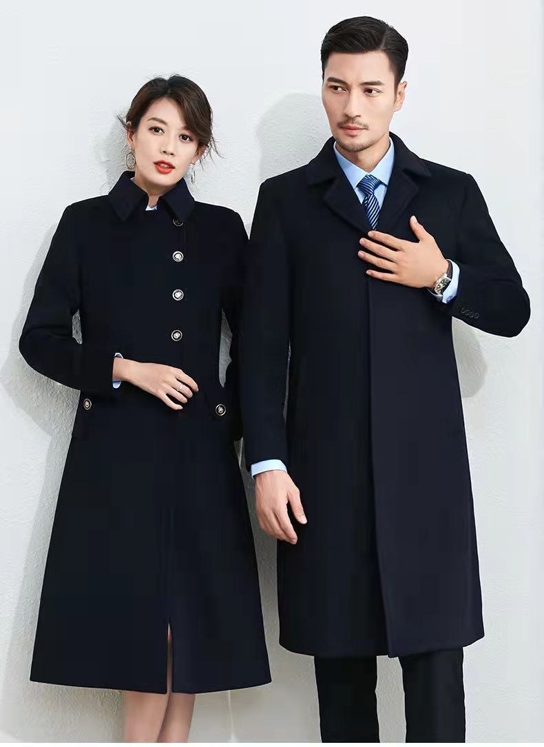 冬季工作服大衣女 中長款職業(yè)呢子外套 黑色*部工裝毛呢外套