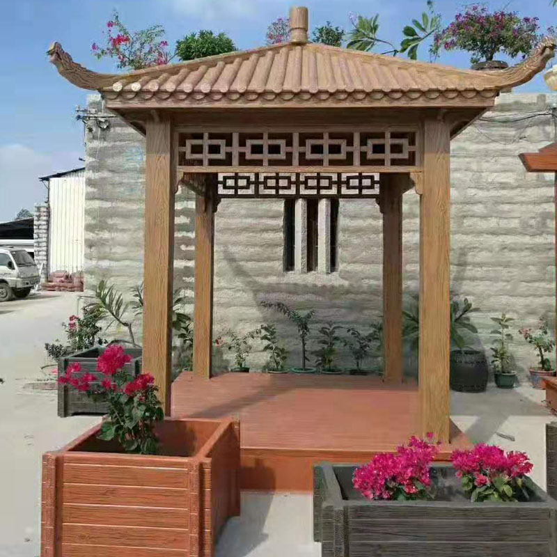 水泥仿木四角亭 水泥仿木護(hù)欄