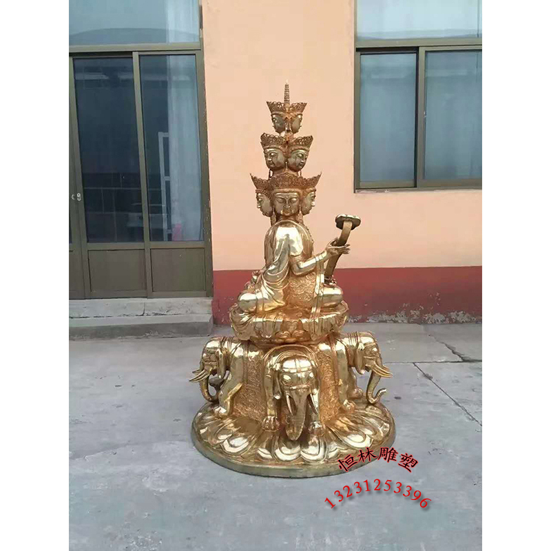 十方普賢菩薩佛像 純銅鑄造大型寺廟鑄銅1.5米四面普賢菩薩銅雕廠家