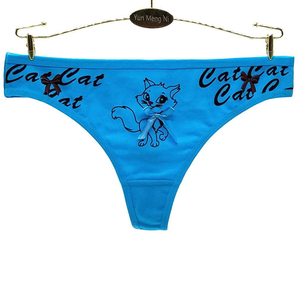 現(xiàn)貨供應(yīng)女士內(nèi)褲女式棉丁字褲可愛小貓印花丁字褲批發(fā)87233