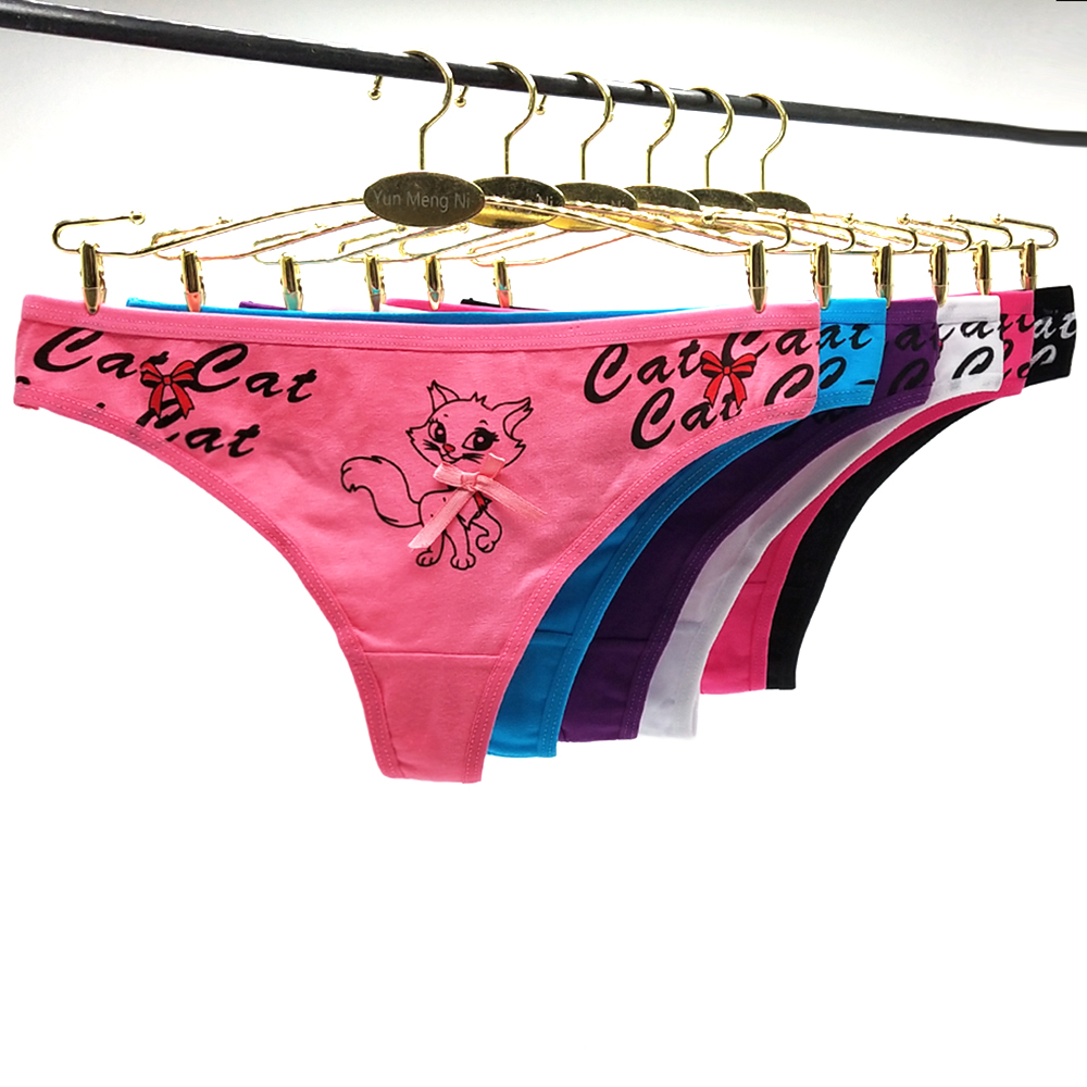 現(xiàn)貨供應(yīng)女士內(nèi)褲女式棉丁字褲可愛小貓印花丁字褲批發(fā)87233