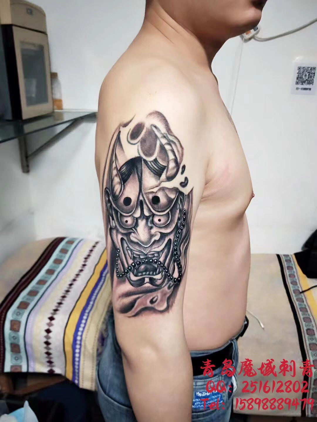 青島紋身 青島刺青 青島黑灰般若紋身