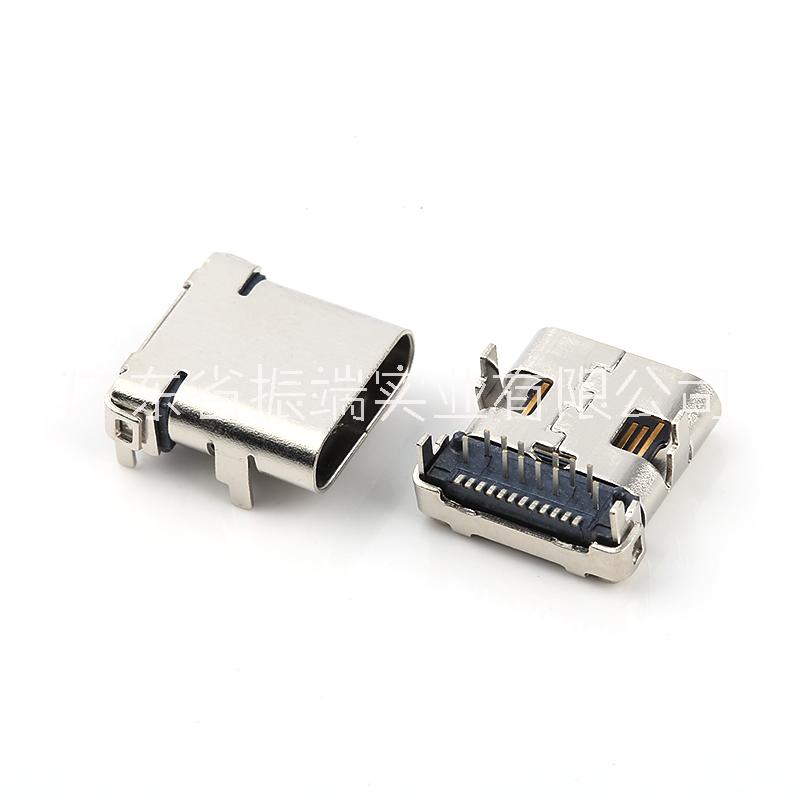 TYPE-C 24pin板上母座TYPE-C沉板母座 24P前插后貼（DIP+SMT) L=8.65/10.0 高頻傳