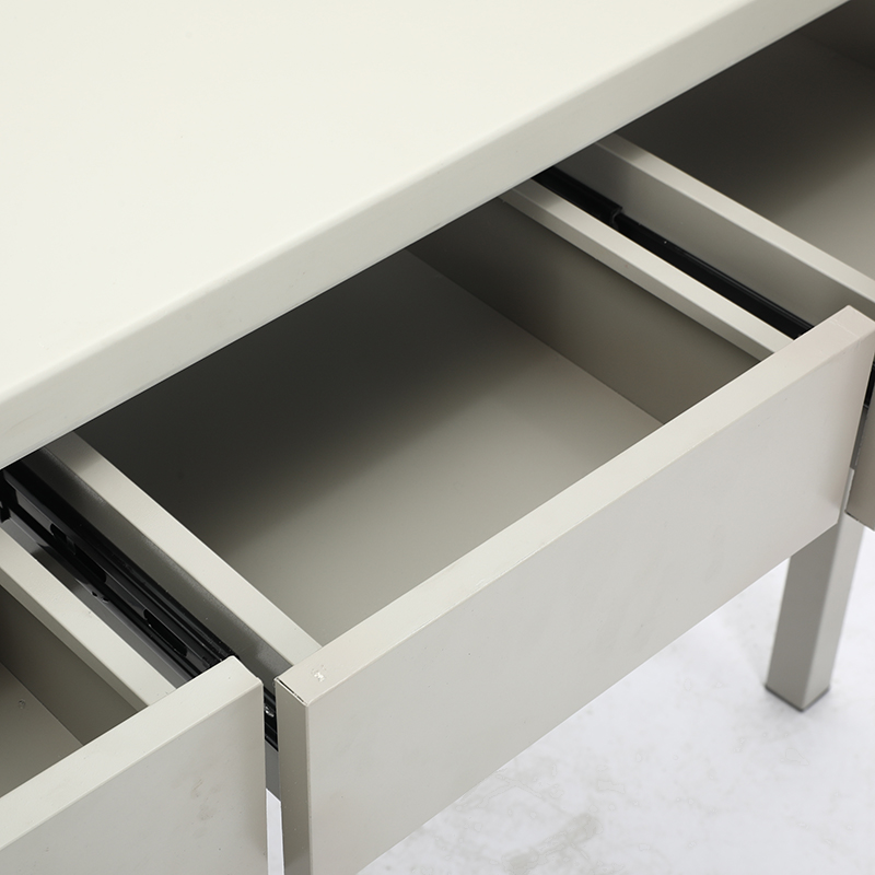 制式三斗桌 圖書室閱覽學(xué)習(xí)桌 灰白色三斗辦公桌椅多功能三抽辦公桌