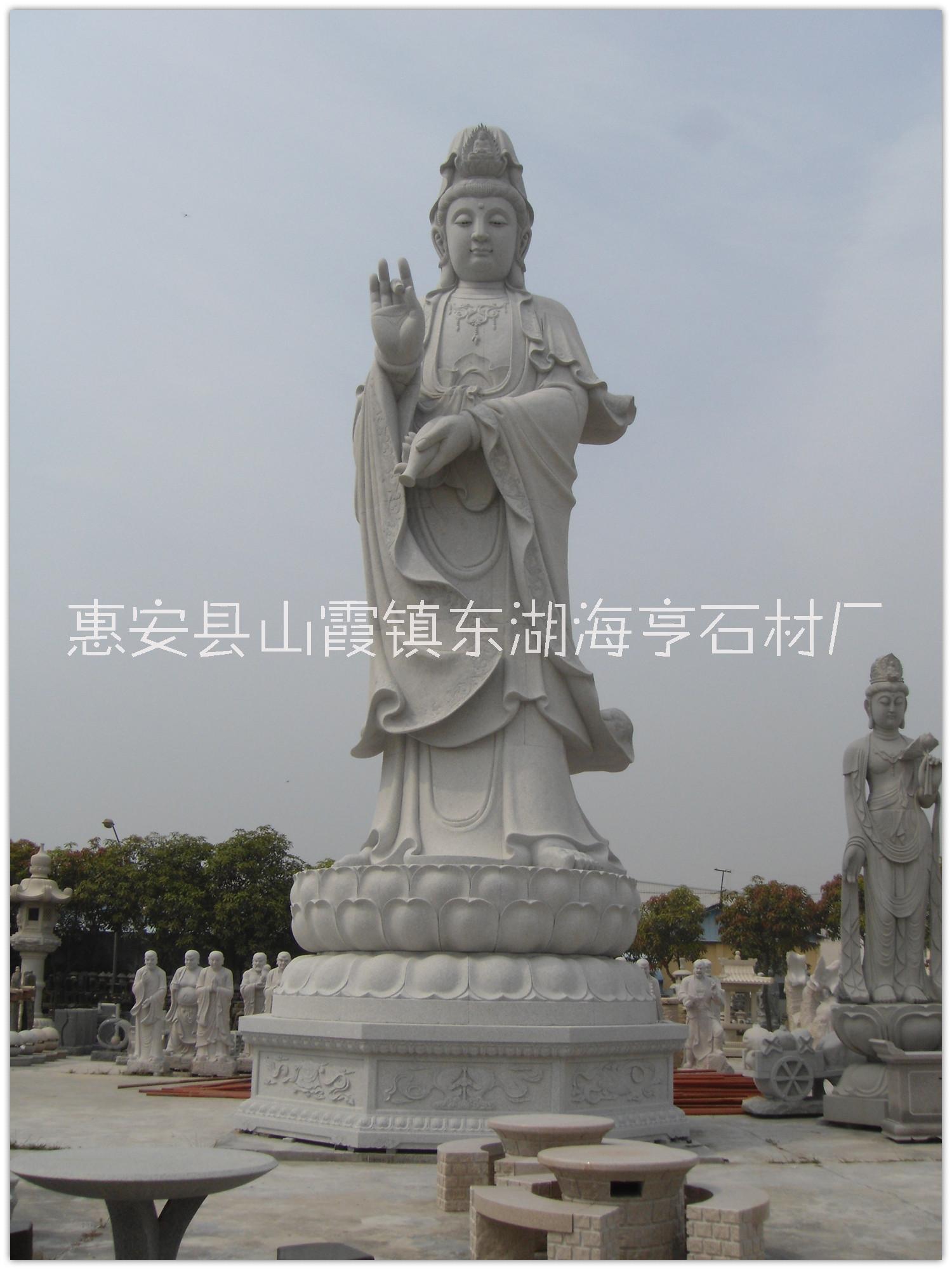 惠安海亨石業(yè)景區(qū)戶外大型石雕三面觀音 寺廟大理石滴水觀音石雕站像
