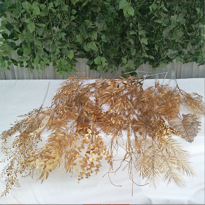 天津金色系列仿真植物批發(fā) 仿真花束假花迷霧價(jià)格 楓葉 鳳尾 婚慶裝飾陳列