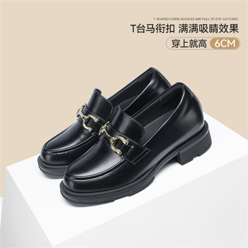 秋季黑色真皮單鞋隱形內(nèi)增高女鞋