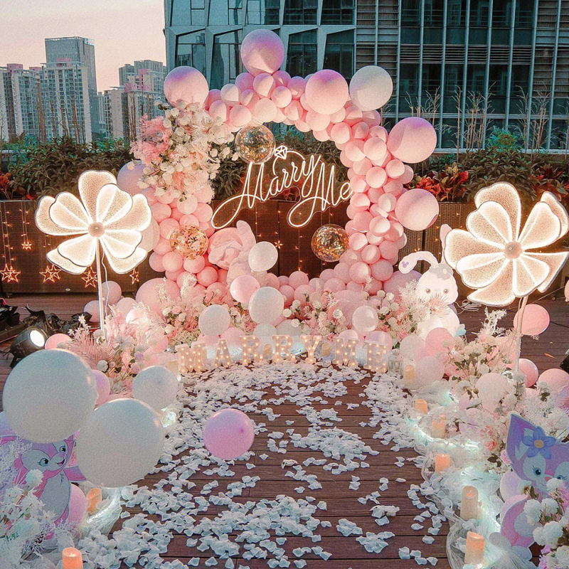 寶寶百日宴滿月酒周歲求婚禮氣球裝飾背景墻布置