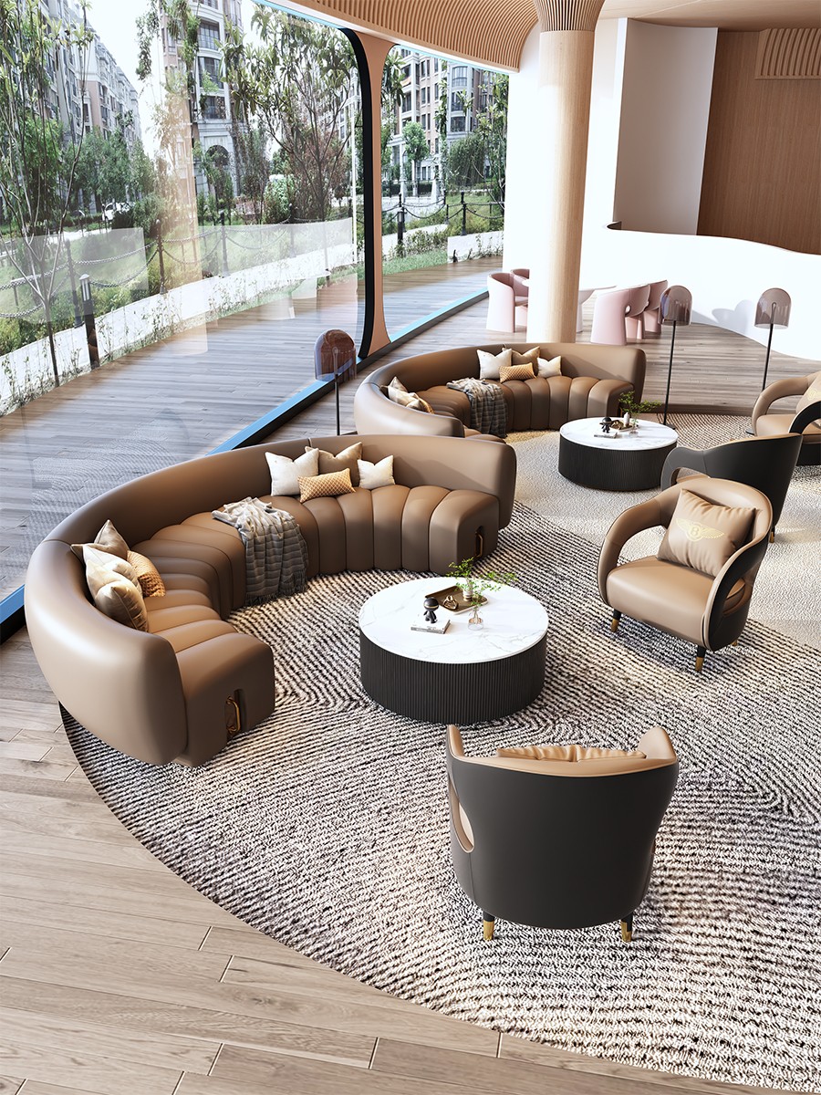 酒店大堂接待沙發(fā)休閑弧形沙發(fā)美容院服裝店接待沙發(fā)輕奢辦公洽談沙發(fā)卡座