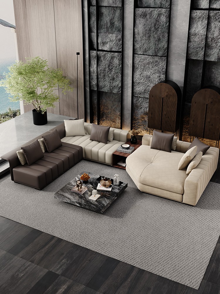 意式輕奢鋼琴鍵真皮沙發(fā)極簡(jiǎn)客廳貴妃沙發(fā)別墅大平層轉(zhuǎn)角沙發(fā)