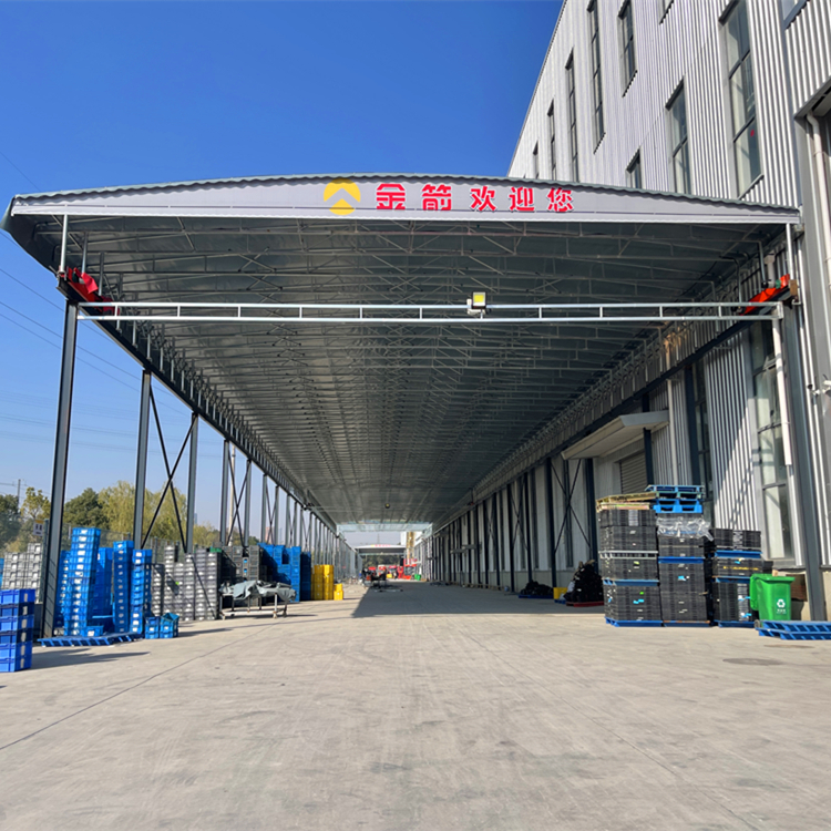 江蘇工廠倉(cāng)庫(kù)卸貨區(qū)移動(dòng)伸縮雨蓬 廠房過道電動(dòng)推拉棚 大型戶外推拉篷