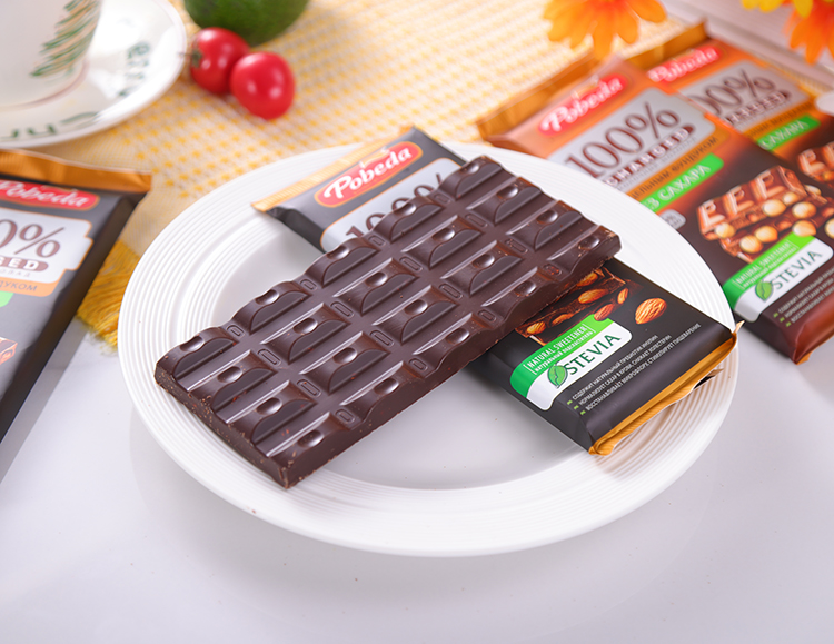 俄羅斯進(jìn)口勝利牌榛仁堅(jiān)果黑巧克力無蔗糖牛奶杏仁夾心糖尿人零食