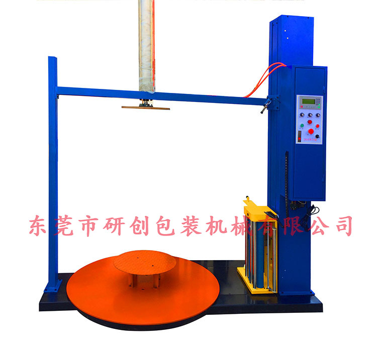 電動(dòng)壓頂纏繞機(jī)定制 轉(zhuǎn)盤(pán)裹膜機(jī)  全自動(dòng)打托纏膜機(jī) 圍膜機(jī)不自動(dòng)上升