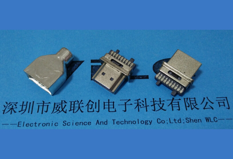 焊線式HDMI 19P公頭 鋅合金外殼 帶護(hù)套+線夾高清連接器