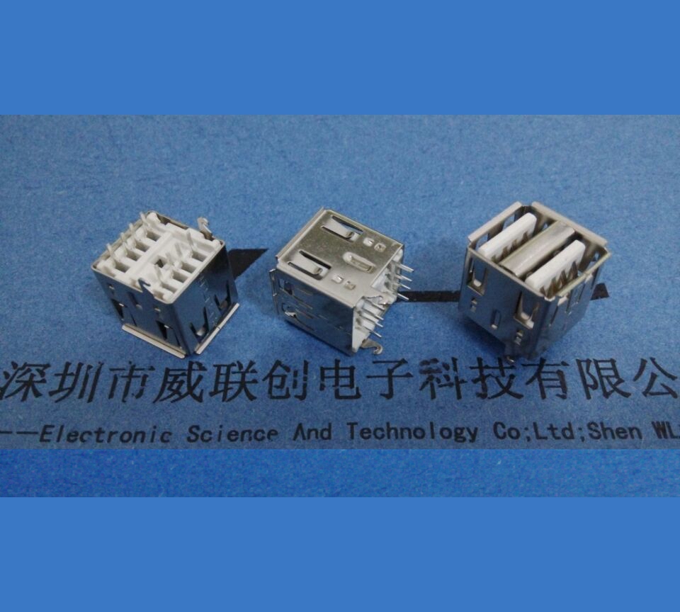 短體180度 雙層USB母座 短體10.5MM（白膠）直邊雙層USB連接器