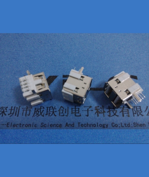 AF90度 雙層USB母座 彎腳DIP 卷邊USB雙層連接器 無彈片