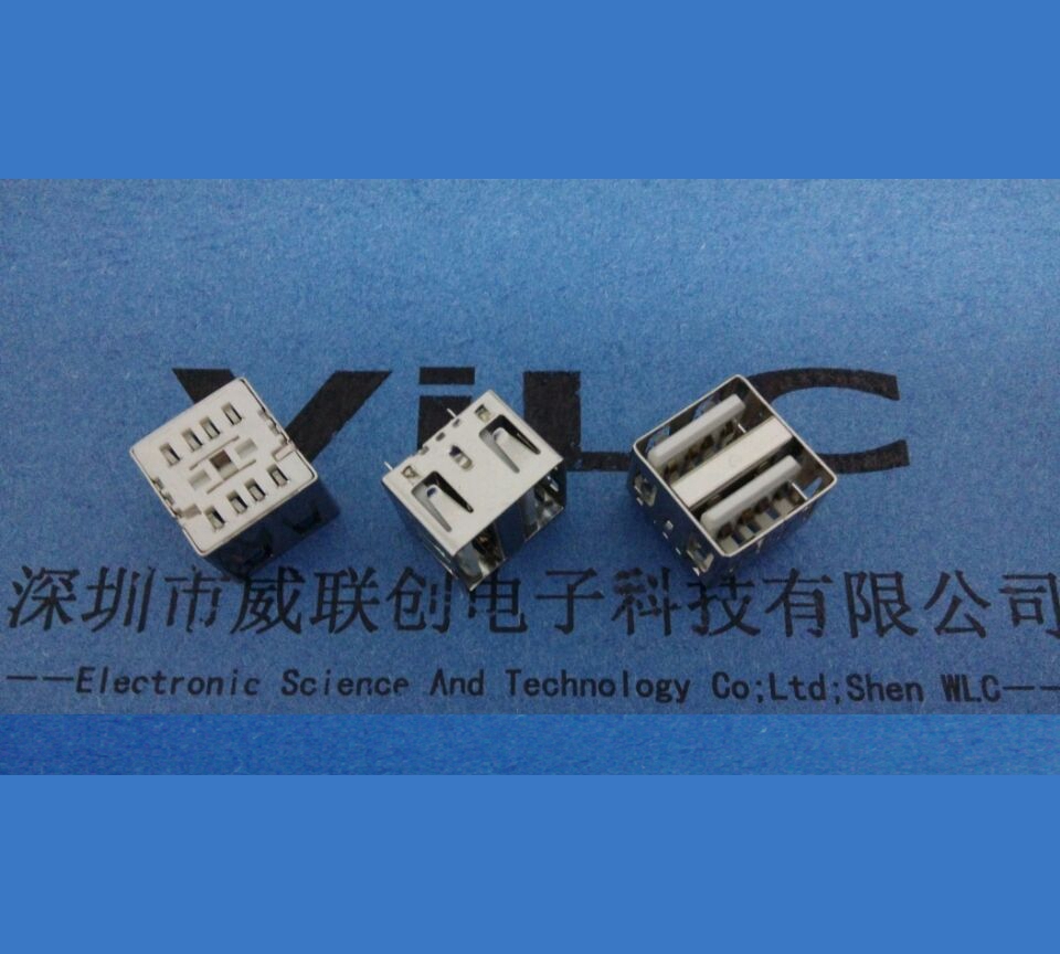 短體180度 雙層USB母座 短體10.5MM（白膠）直邊雙層USB連接器