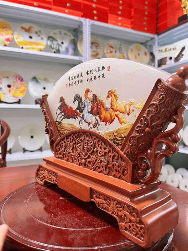 扇形天然玉石擺件屏風玄關裝飾品辦公室桌面高端工藝品