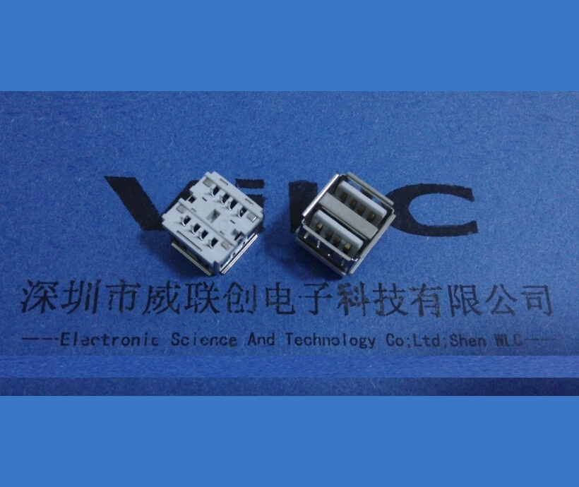 180度 立式雙層USB母座 直插14.2 兩層USB 四腳直邊透明膠芯