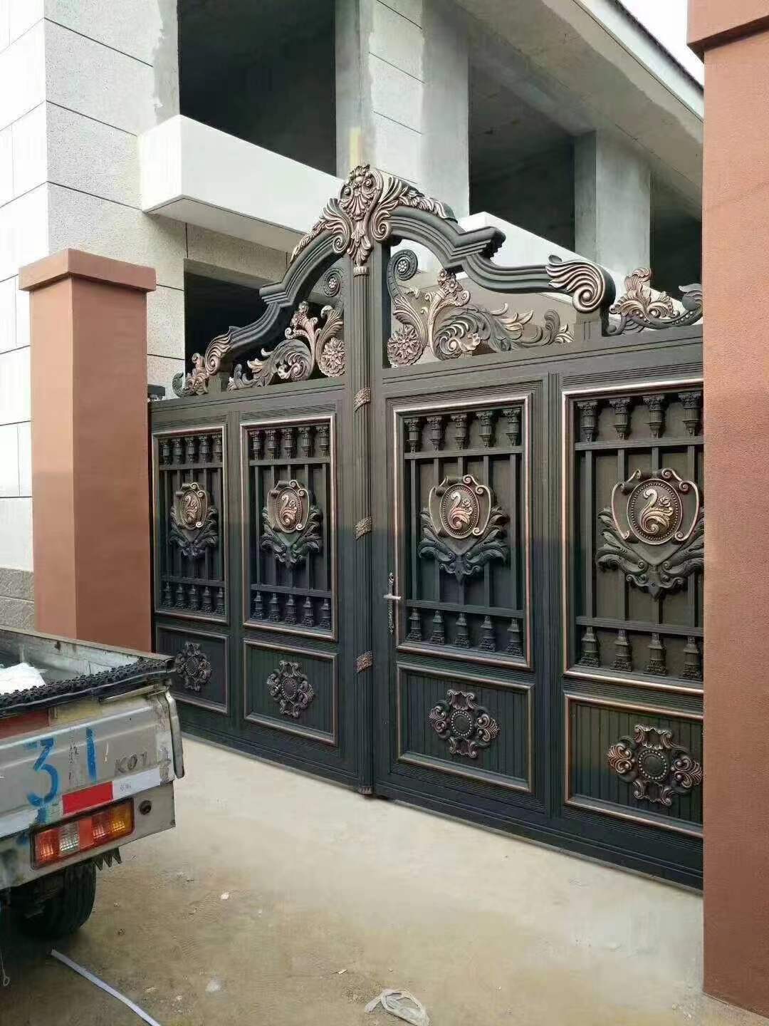 中式庭院鋁藝大門 鑄鋁雕刻門 電動(dòng)平開(kāi)樣式別墅鐵藝大門