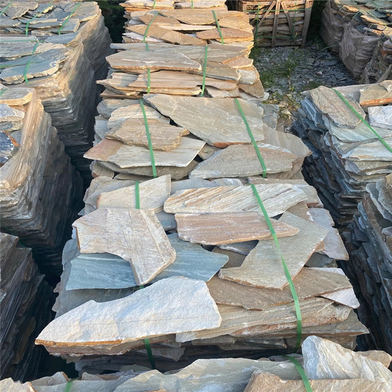 18*33銹色石英毛邊文化石 天然蘑菇石文化磚 黃木紋碎拼石