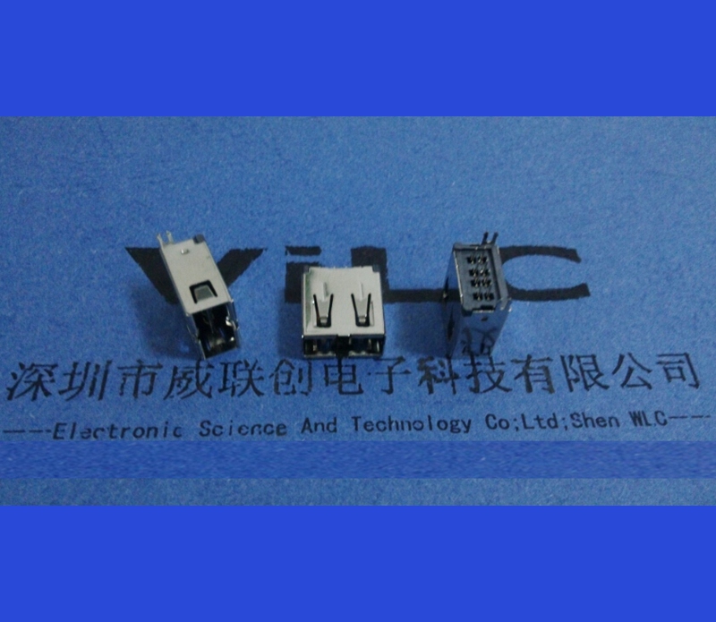 AF沉板破板式90度USB2.0母座 下沉3.5-3.9-4.9LCP黑色 直邊USB連接器