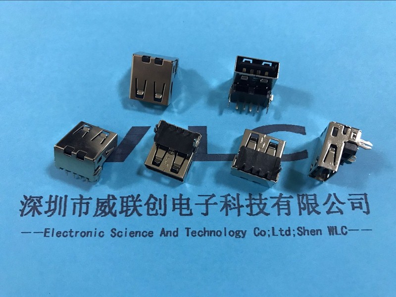 威聯(lián)創(chuàng)供應(yīng)沉板AF 90度USB2.0母座 四腳LCP 黑膠平口USB連接器