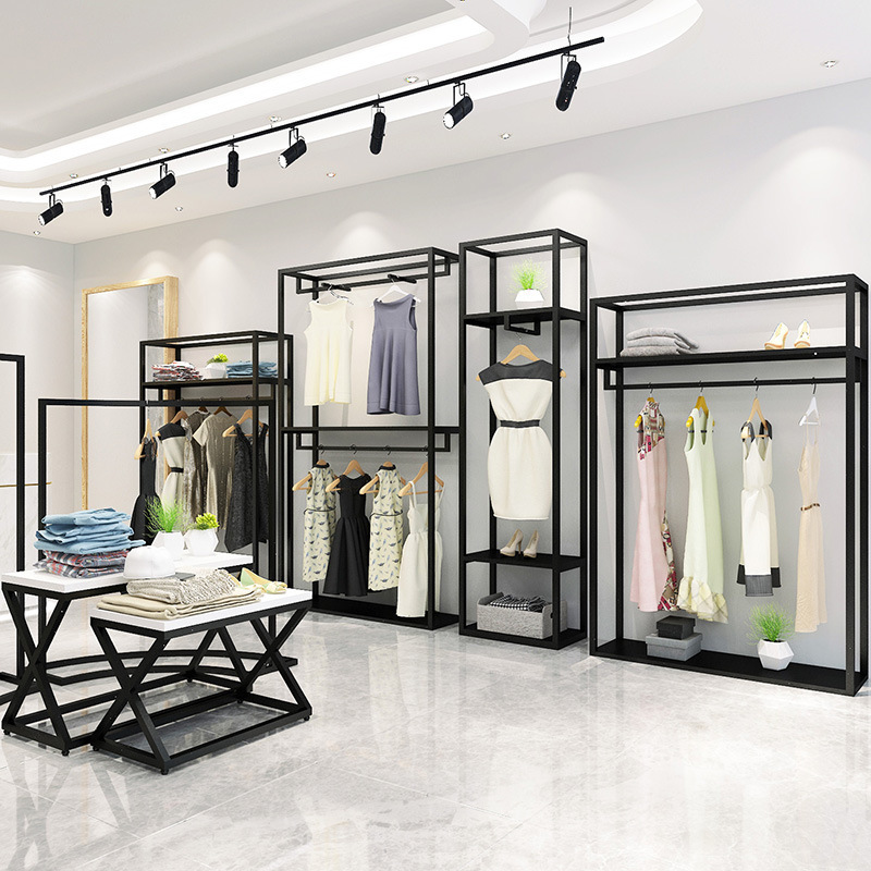 服裝店展示架 雙層掛衣架展示貨架 鐵藝陳列架 側(cè)掛衣架