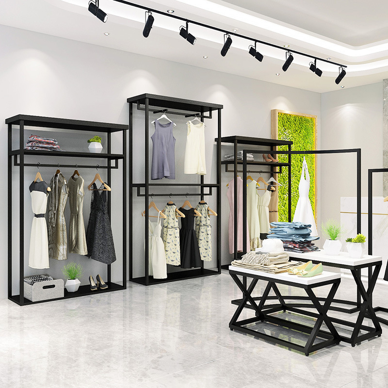 服裝店展示架 雙層掛衣架展示貨架 鐵藝陳列架 側(cè)掛衣架