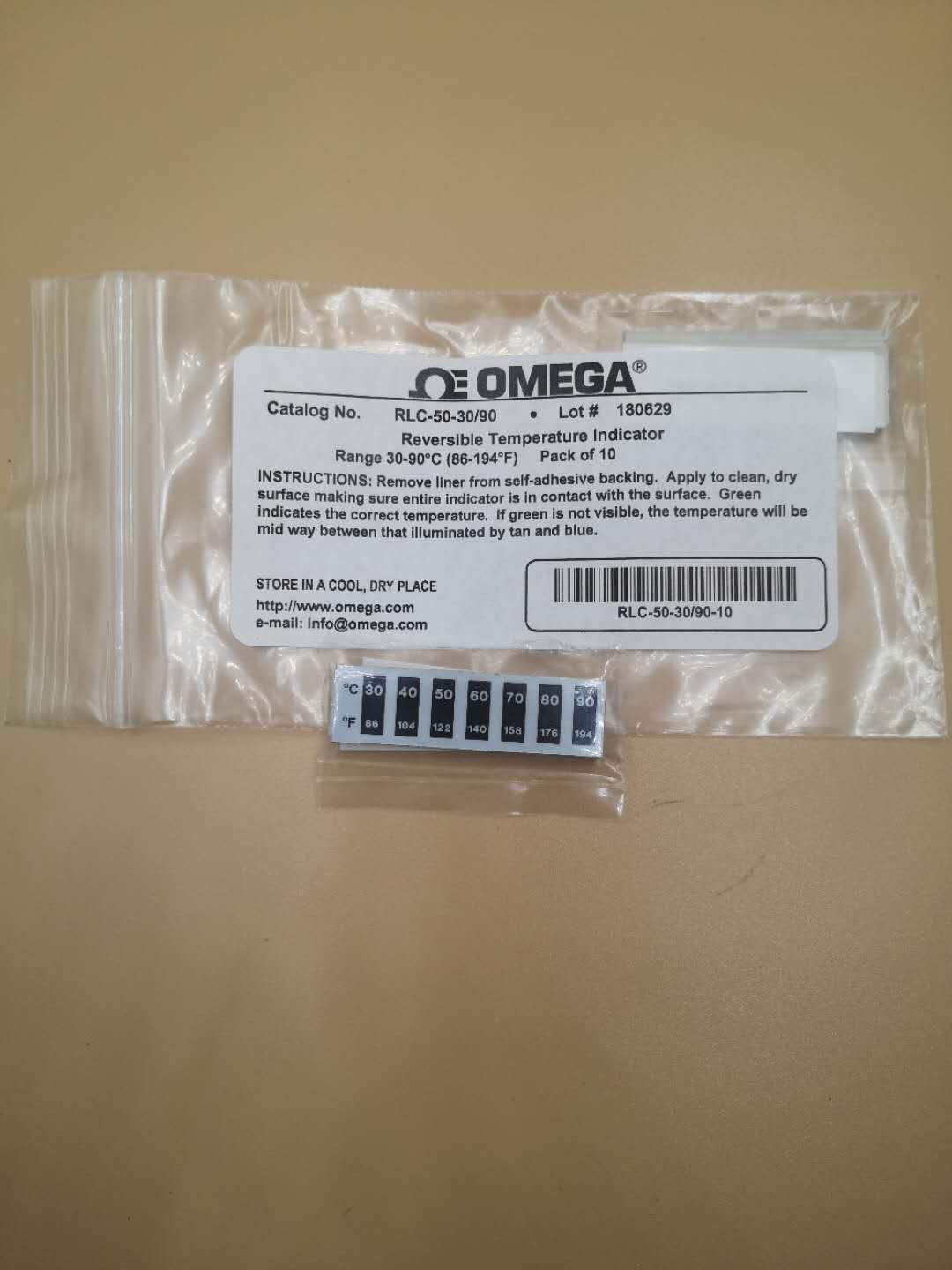 進口OMEGA品牌溫度標簽RLC-50-30/60可重復(fù)使用測溫紙 美國30-60度可逆測溫紙
