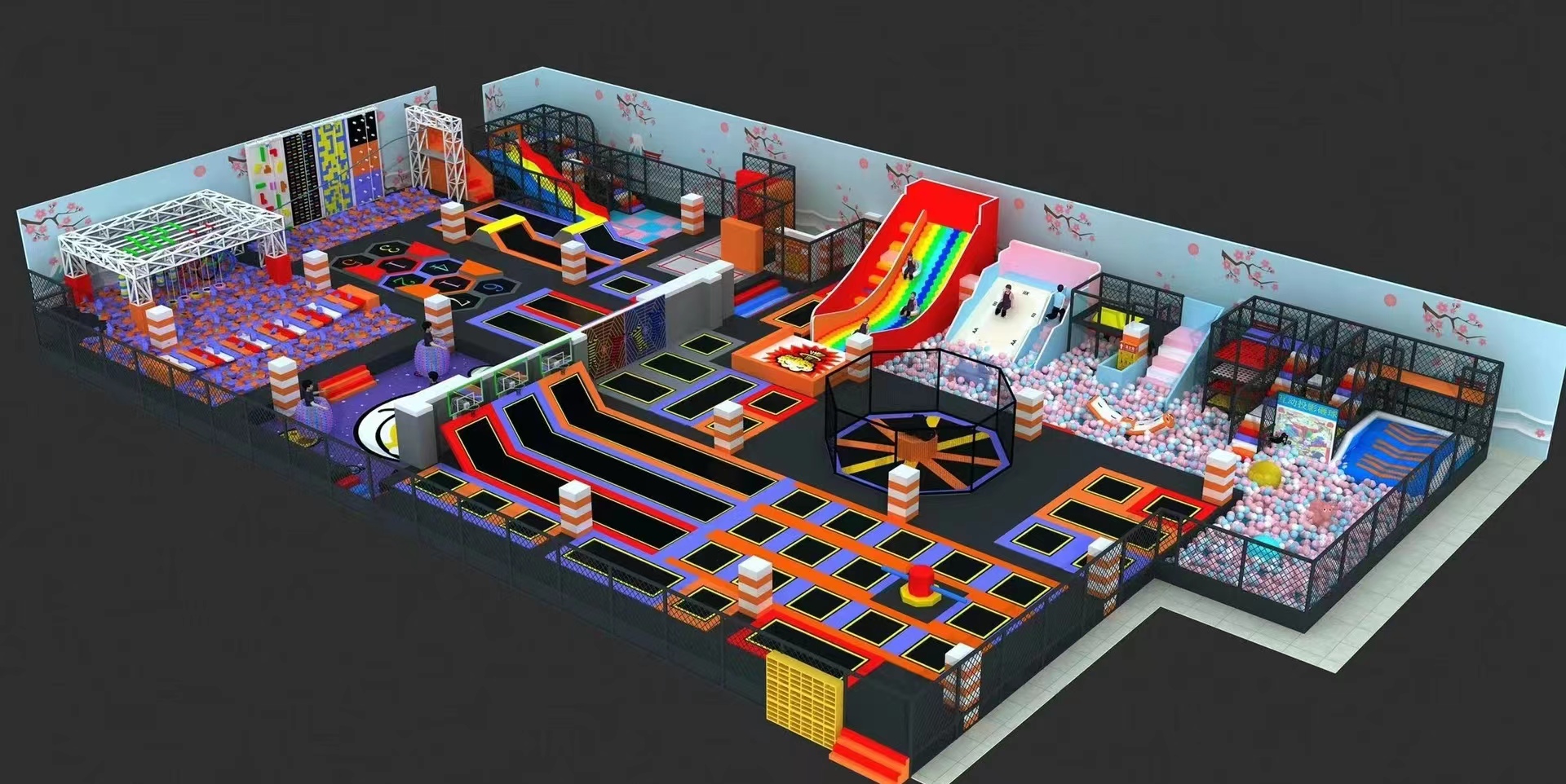 室內(nèi)網(wǎng)紅蹦床樂園設備定制設計外貿(mào)出口 蹦床外貿(mào)出口